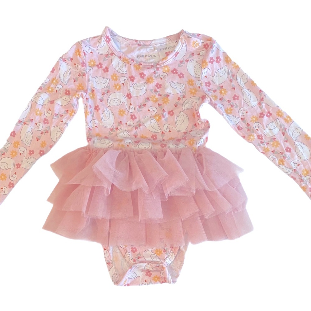 Posh Peanut Swan Bamboo Leotard Onesie With TuTu Size 2T